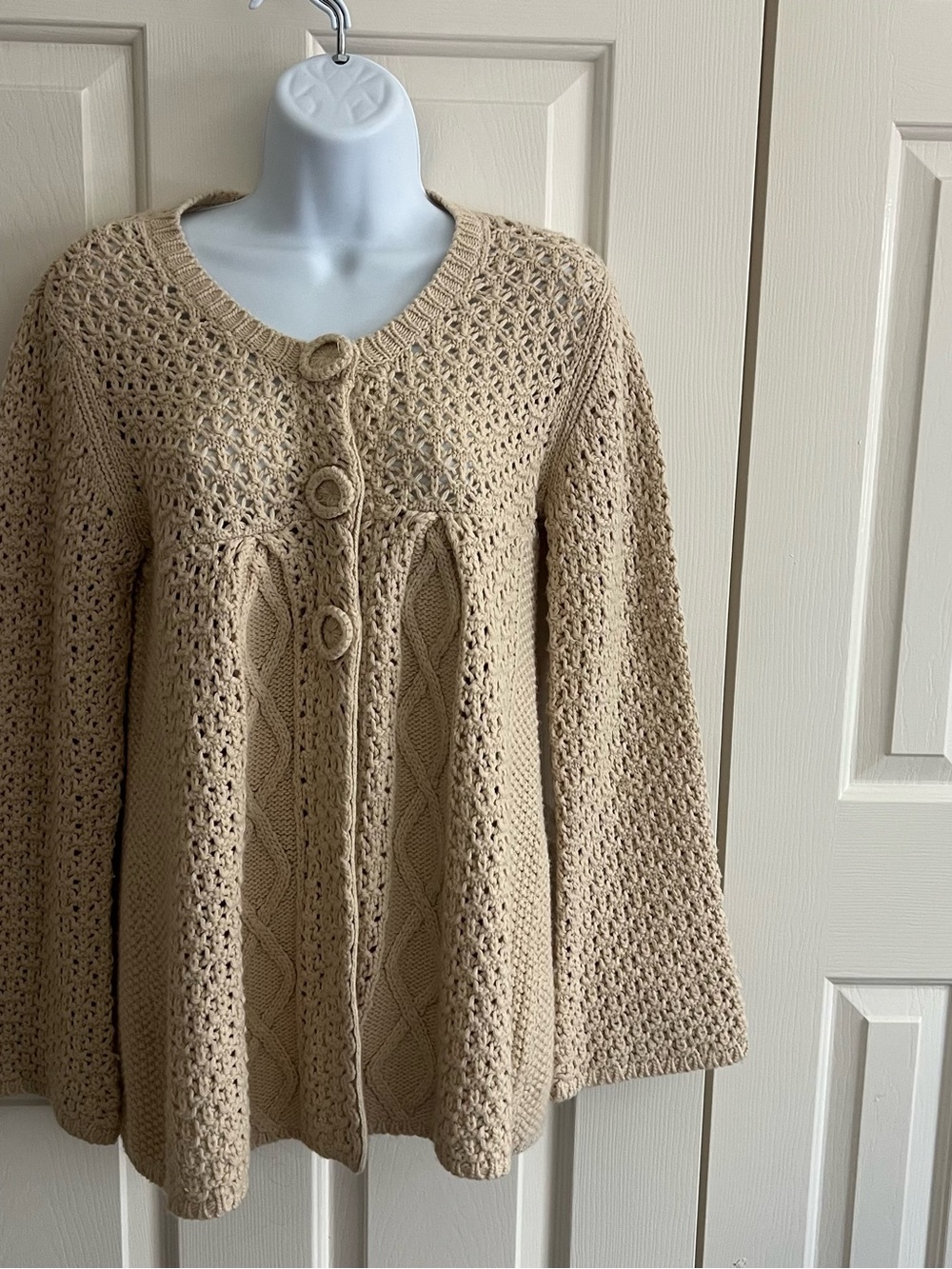 mercer & madison Beige Crochet Knit Button-Front Cardigan